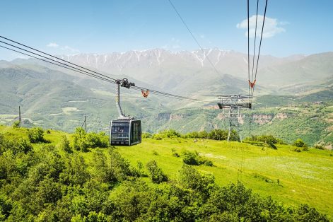 Wings of Tatev cable car crossing Vorotan Gorge in Armenia
